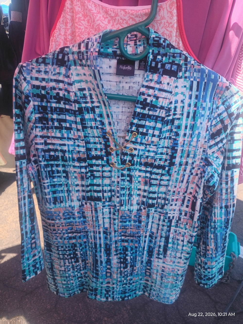 Rafaella Teal Blue Print Lace-Up Tunic Top